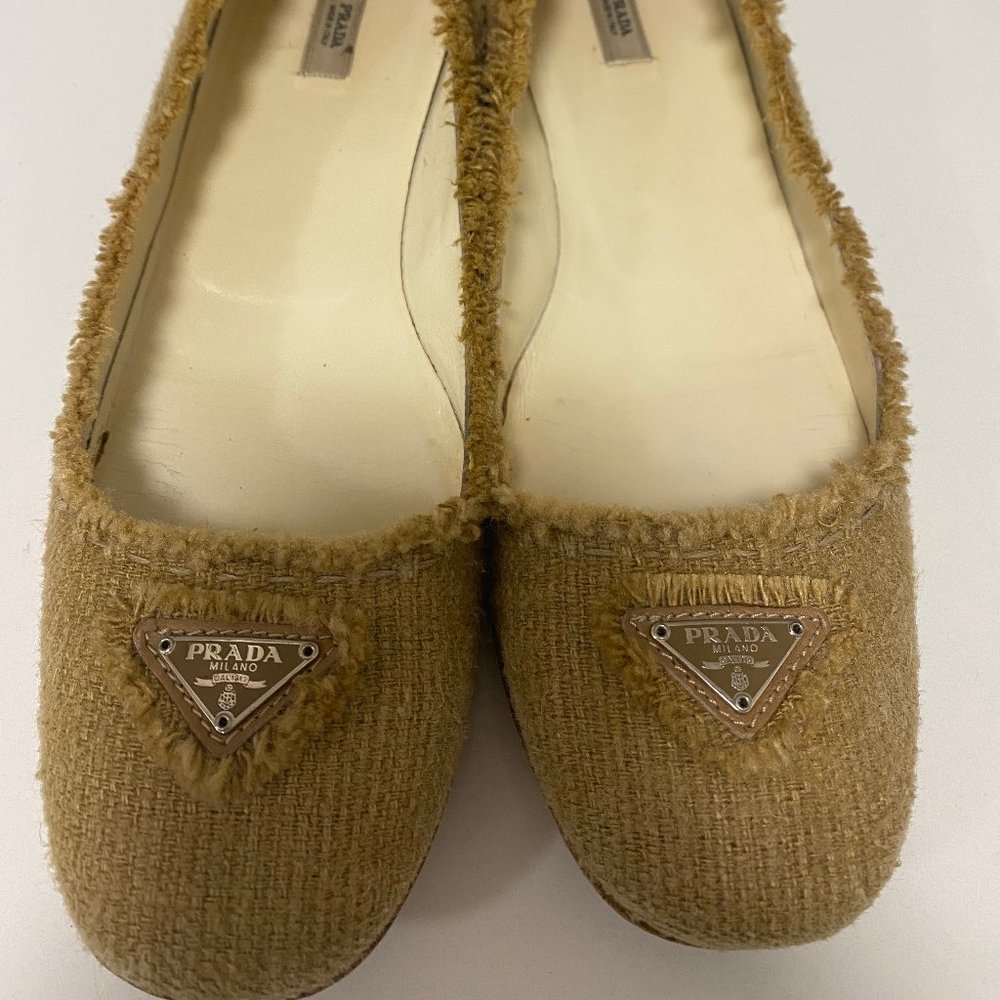 Prada tan raffia ballet flats - 37.5